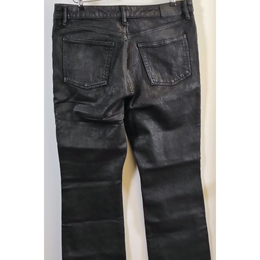 Lauren Ralph Lauren Coated Black Jeans 16 Waxed Leather Look Wide LRL 5 Pocket - Picture 2 of 12